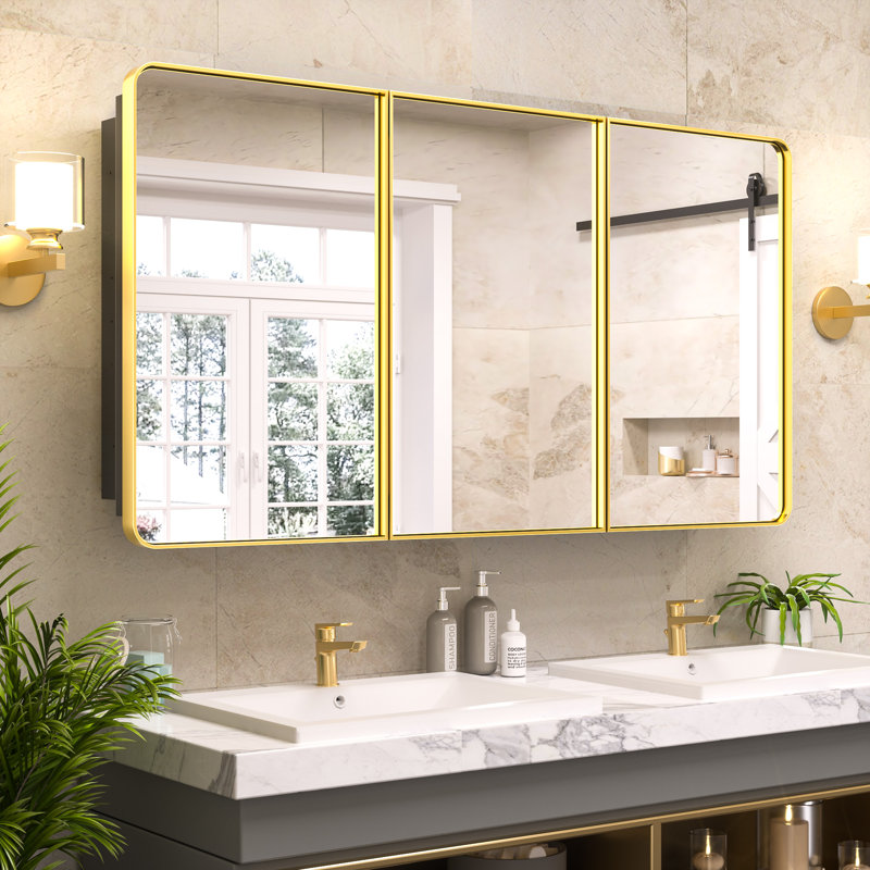 Orren Ellis Gervon Rectangle Recessed Medicine Cabinet with Shelves ...